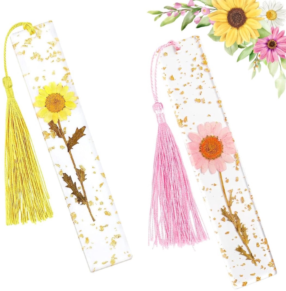 SolidKeus - Set van 2 Epoxy Herenboekmerken met Bloemen