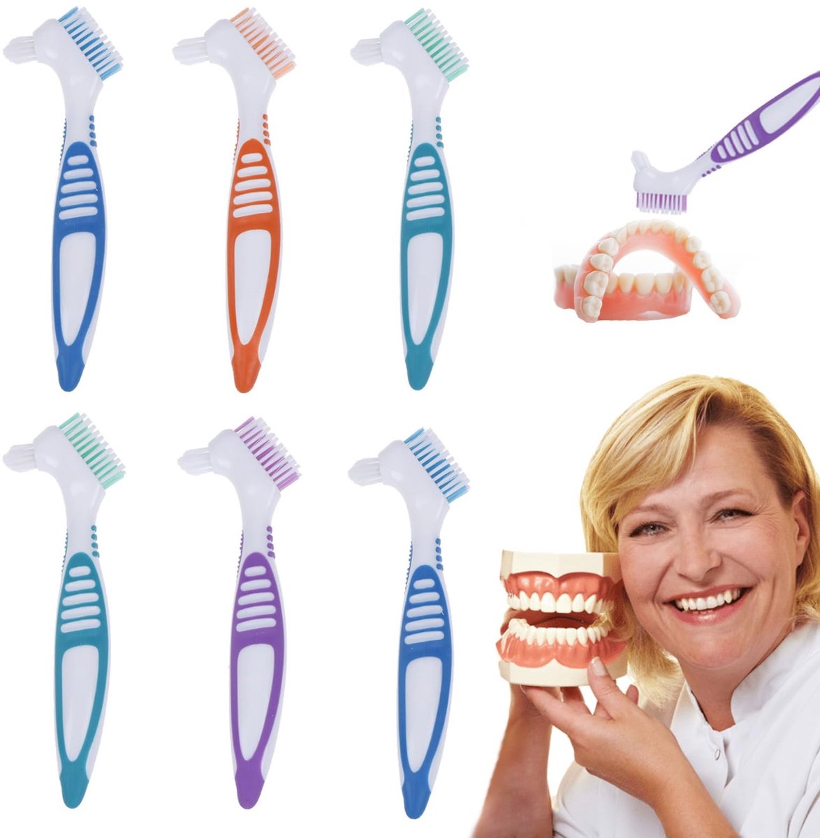 SolidKeus - Set van 6 Draagbare Denture Reinigingsborstels