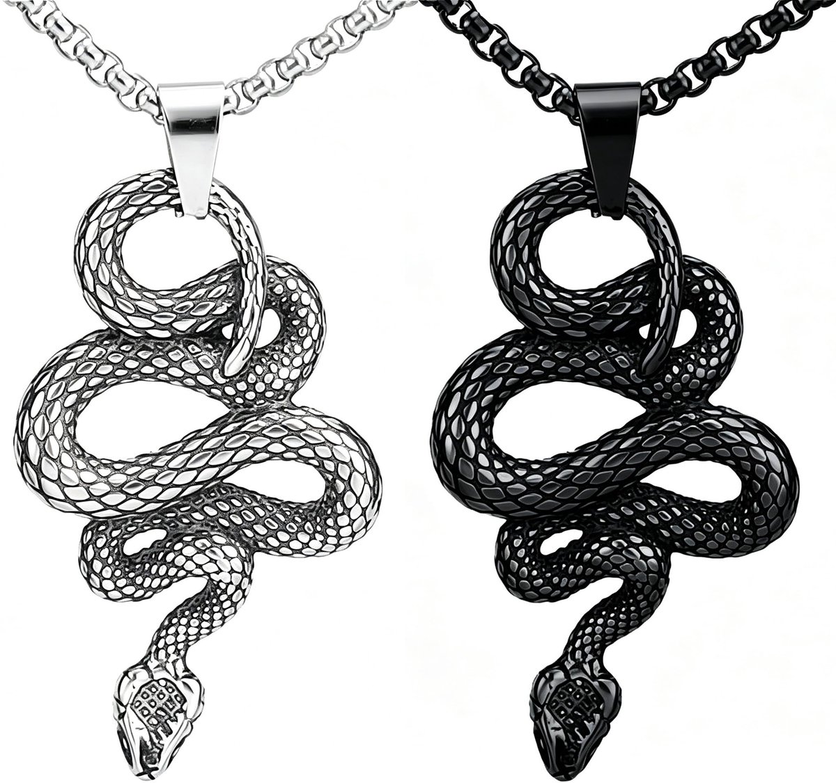 SolidKeus - 2 Stuks Vintage Slangenketting met Dierhanger voor Mannen en Vrouwen