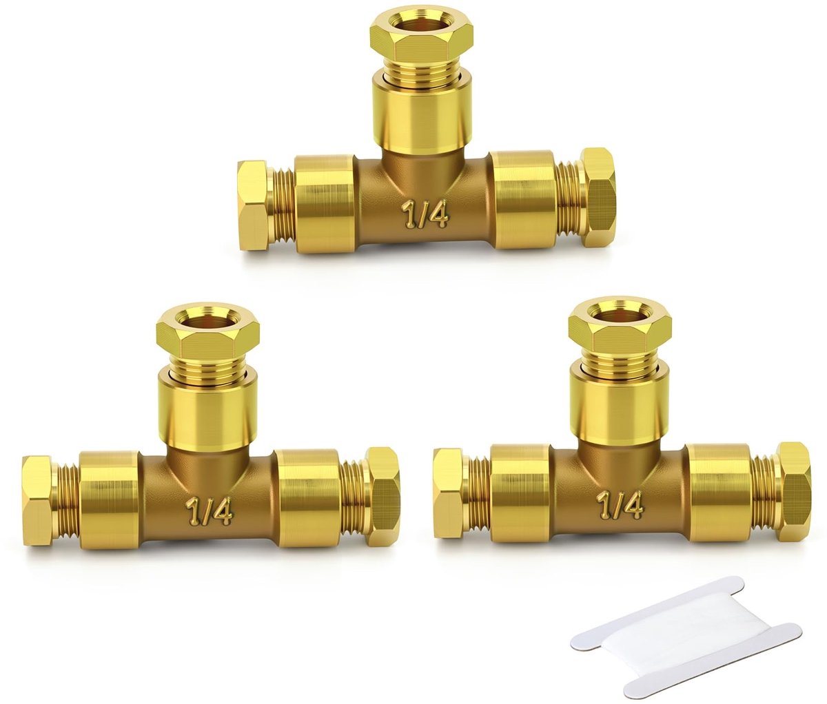 SolidKeus - Messing T-Stuk Klemverbinder Set van 3