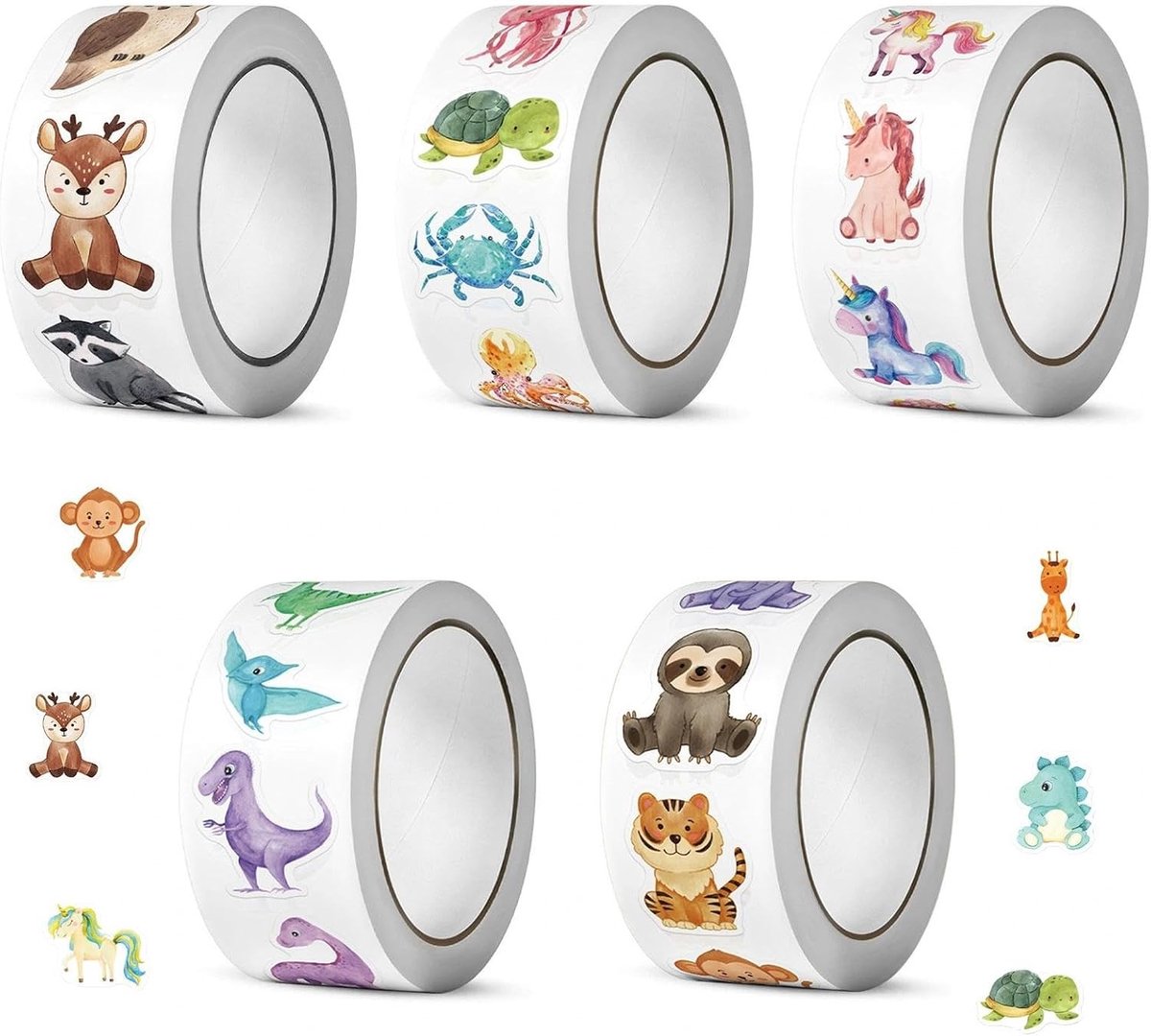 5 Rollen Dierenstickers, 2500 Stuks Beloningsstickers voor Kinderen, Creatieve Dieren voor Scrapbooking en Schoolprojecten