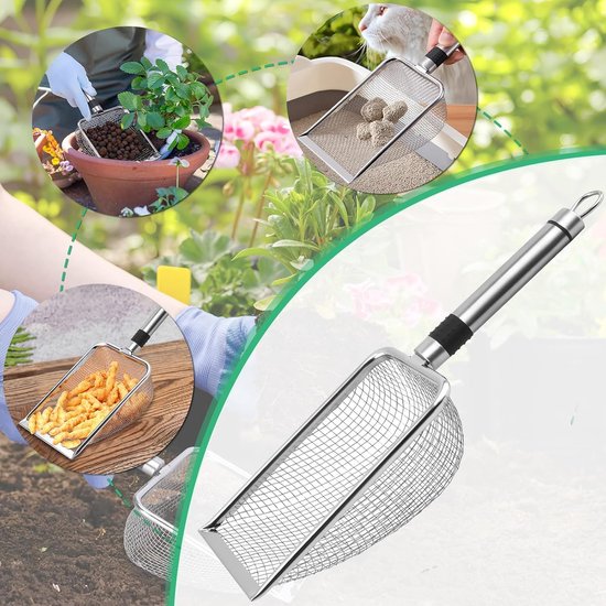 5-delige set - Tuinzeef met handvat - Verschillende maaswijdtes - Zeef voor grond/zand & grindscheider - 28,5 x 10 x 5 cm - Voor het zeven van grond, zand en grind; ideaal voor het opkweken van zaailingen en plantwerkzaamheden - Zilverkleurig — afbeelding 3