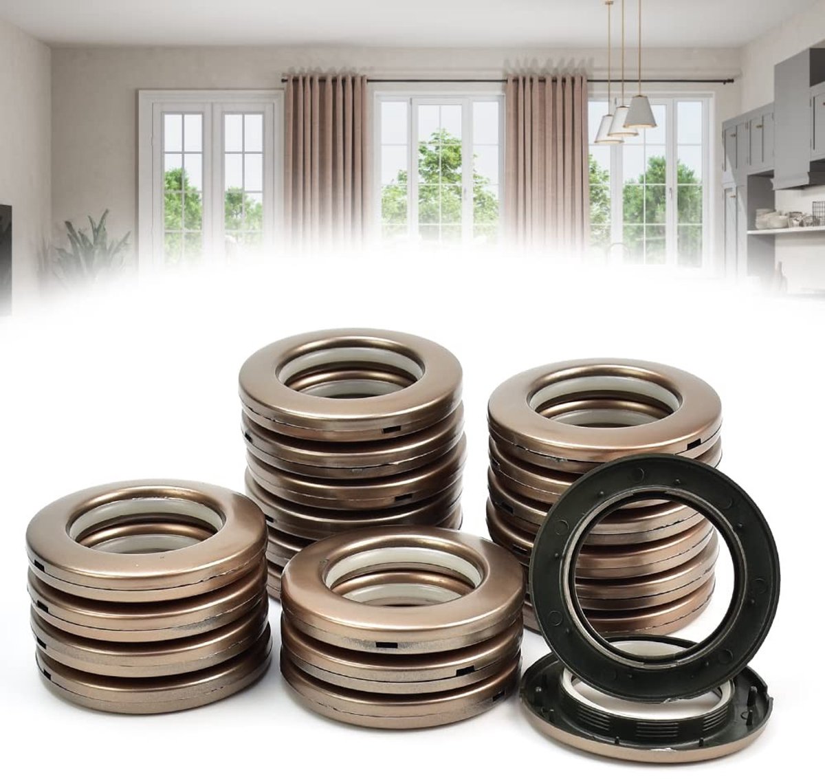 SolidKeus - Set van 20 Plastic Gordijnringen met Oogjes 40mm Bruin