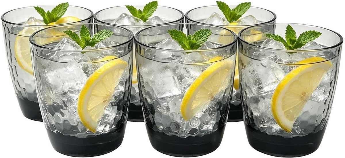 SolidKeus - Set van 6 Grote Acryl Drinkbekers, Hammered Style, BPA Vrij