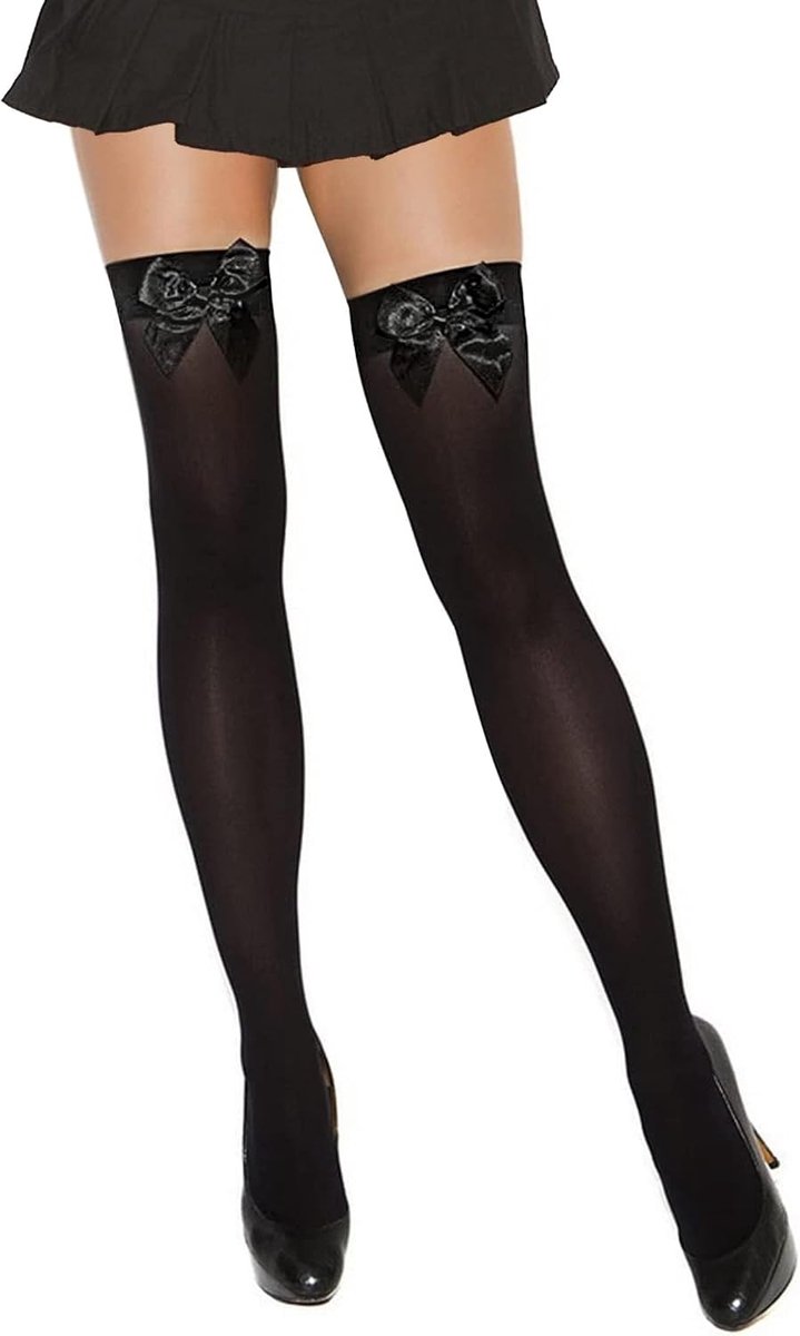 Dikke Over de Knie Kousen met Satijnen Strik voor Vrouwen, Perfect voor Halloween en Valentijnsdag, Sexy en Comfortabel