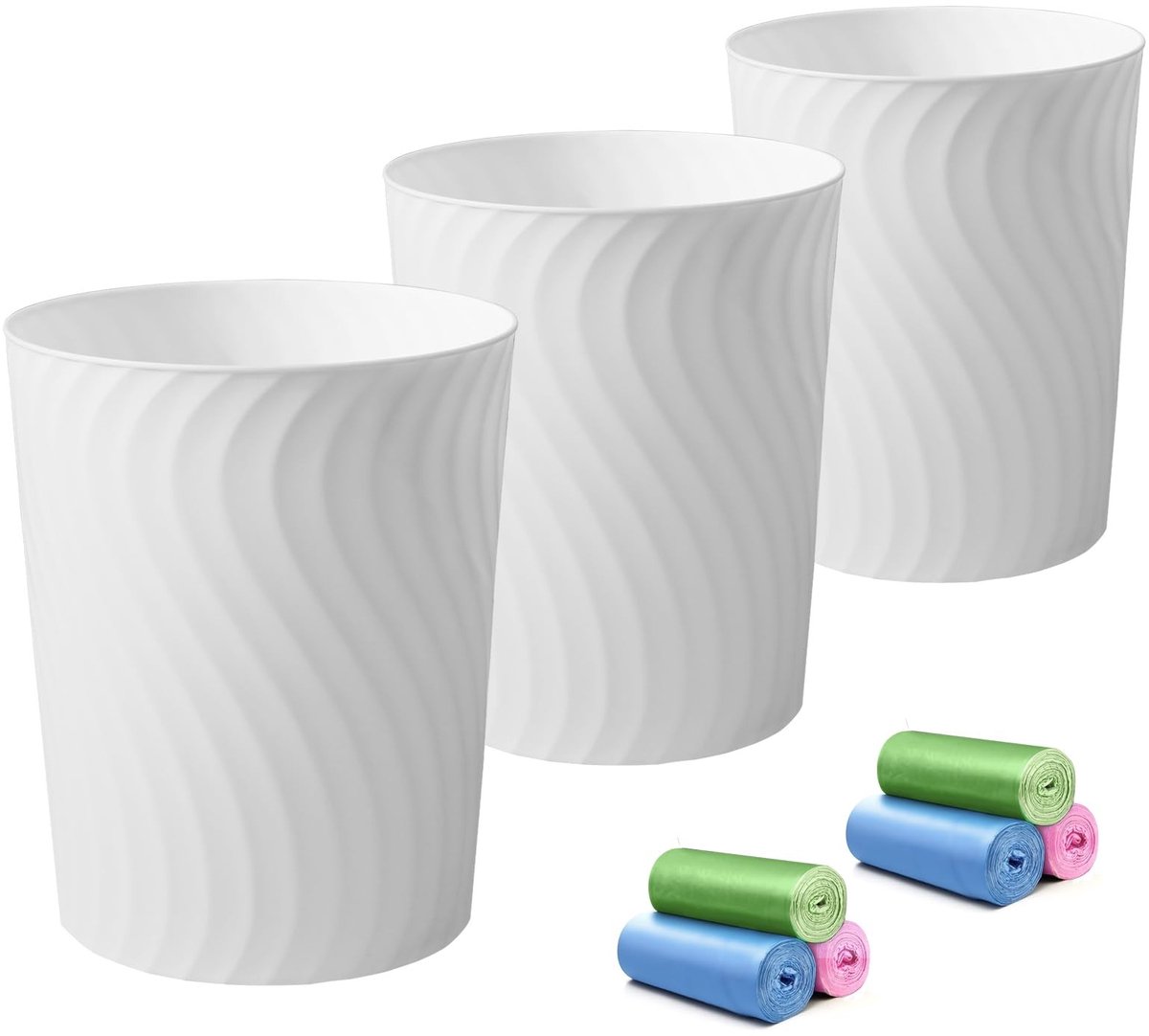 SolidKeus - Kleine Plastic Vuilnisbak, 3-Pack van 1.8 Gallons in Wit