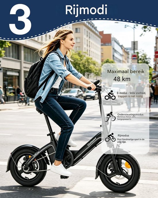 2026 14 Inch Elektrische Vouwfiets- 2.5" Brede Banden -250W Motor -36V 10Ah- Slechts21 kg- Slim LCD display-Drie snelheidsinstellingen-13/18/25 km/u- 45 km Actieradius-Elektrische fiets - Elektrische stadsfietsen - Opvouwbaar E-Bike voor Woon - Blauw — afbeelding 5