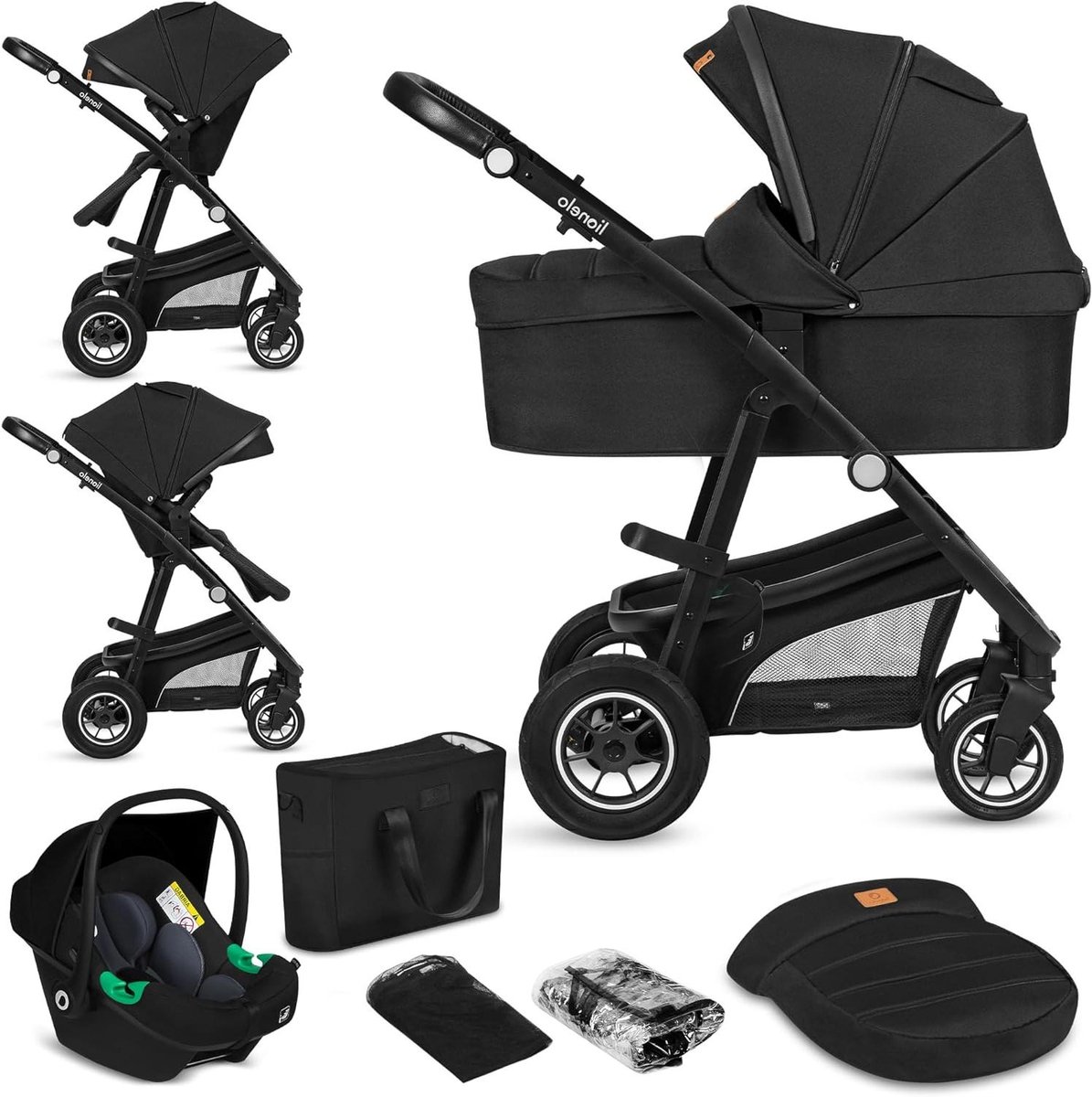 3-in-1 Kinderwagen - Combi Kinderwagen Set - Vervoer Baby - Veelzijdige Reiswieg Buggy - Tot 22 kg - Zwart