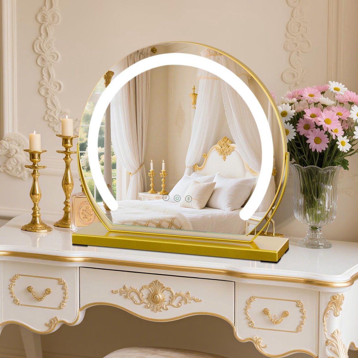 SolidKeus - Dimbare Cosmetische Spiegel met Gouden Verlichting