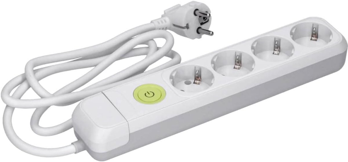 4-voudig stekkerdoos stopcontacten Schuko wit met aan- en uit-schakelaar & kabel 1,5m toevoerkabel overspanningsbeveiliging wandmontage