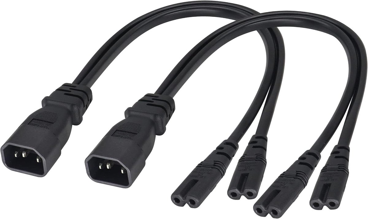 C14 naar Dual C7 Y splitter voeding, 10A-125V IEC 3-polige mannelijke stekker naar 2 x 2 pol vrouwelijke figuur, 8 stekkers, gebruikt voor led-tv en andere converters (0,3 m) (C1 4zu2 x
