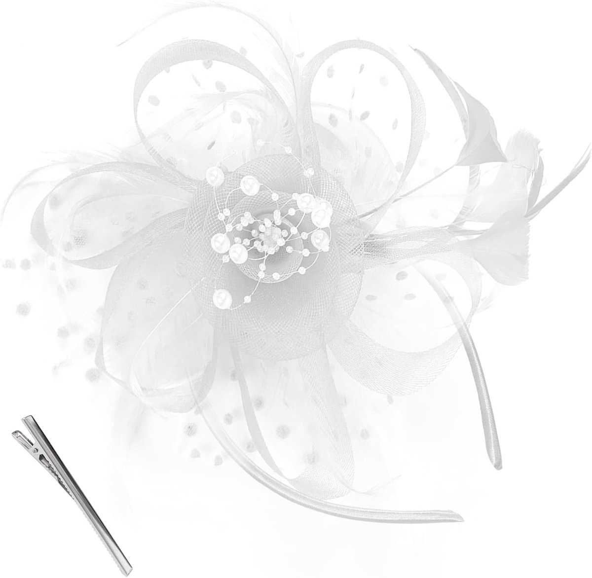 Fascinator met clip en haarband voor dames, elegant haaraccessoire van verennetstof voor bruiloften/races, bruidsdouche, theekransje, Ascot-hoed, veganistisch leren basis