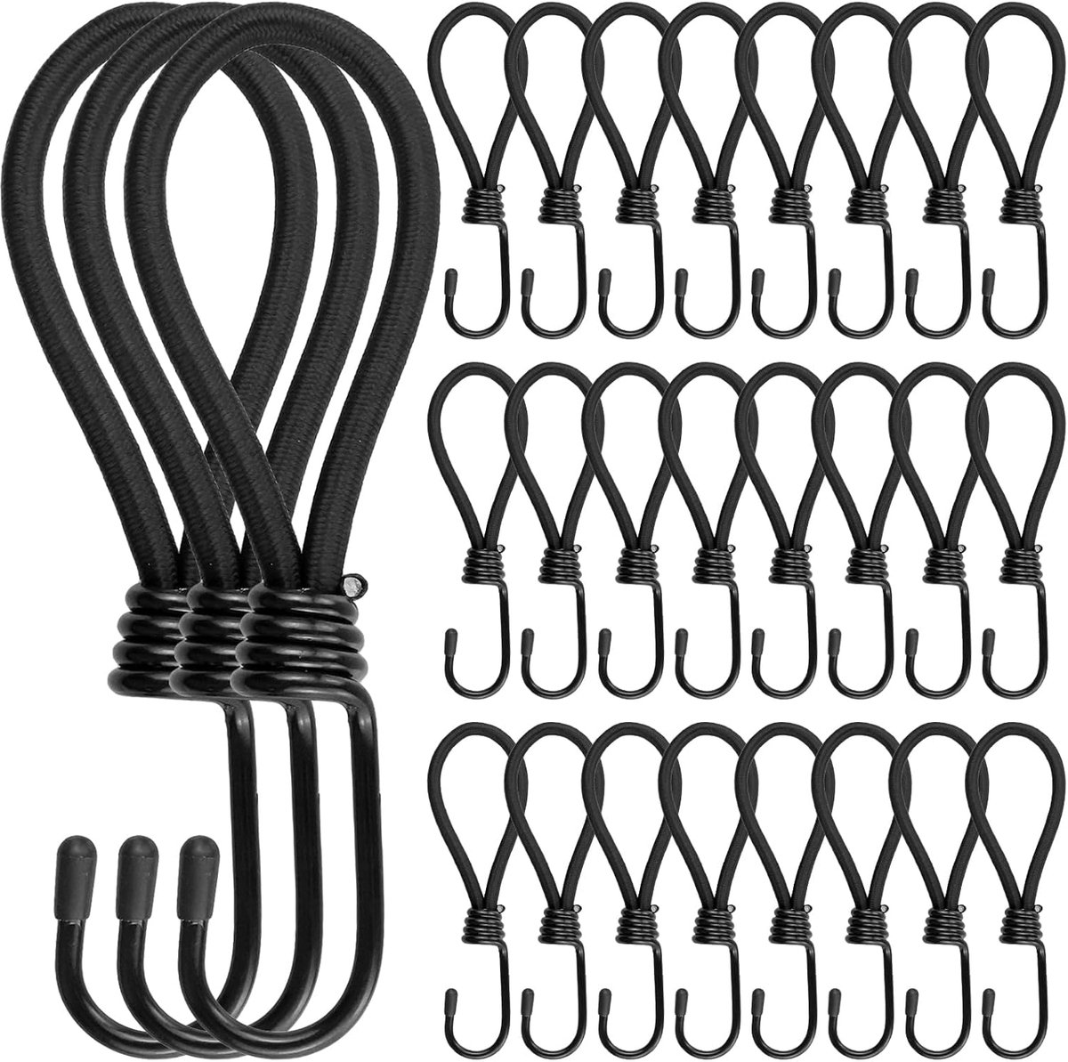 21 stuks expander-spanrubber, kort, met haken, 15 cm, robuuste spanbanden, zeilspanner, veelzijdige rubberen spanner, elastische banden, spansluiting, spanbanden voor verschillende toepassingen