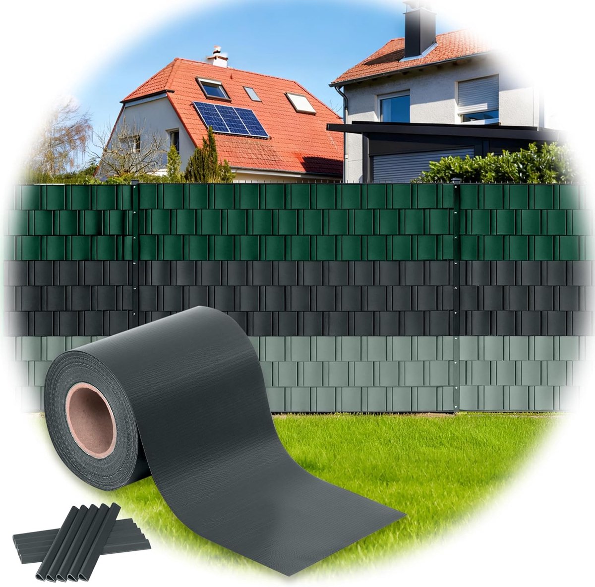 Stroken voor dubbelstaafmatten, 35 m x 19 cm, RAL 6005 groen, PVC Premium inkijkbescherming hek, ondoorzichtige hekfolie, uv-bestendig, windscherm voor hekken (PVC, grijs)