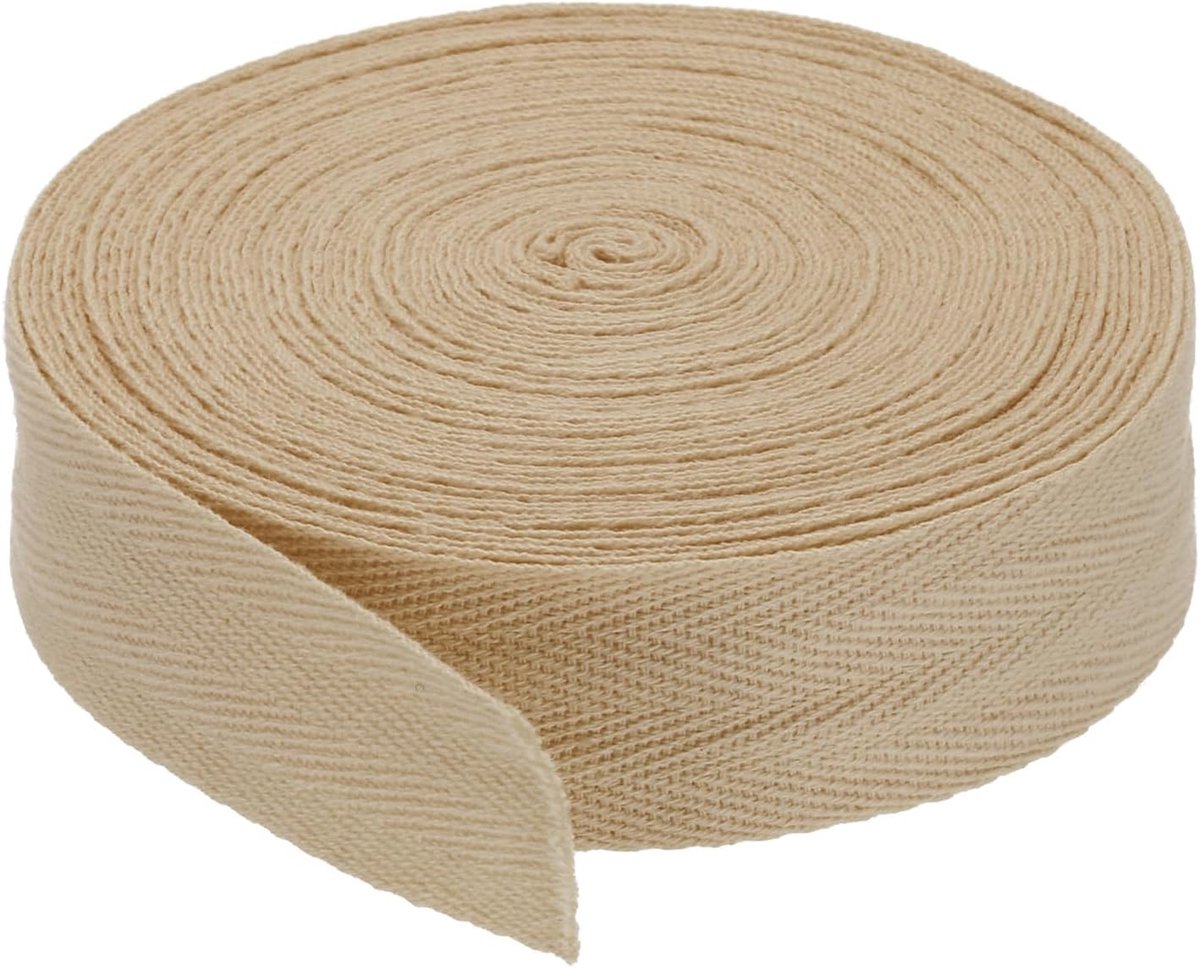 2,5 cm Katoenen Twill Tape 9 meter Katoenen Lint Bias Binding Tape Visgraat Webbing Trim voor Naaien Cadeauverpakking Knutselen DIY Lichtbruin