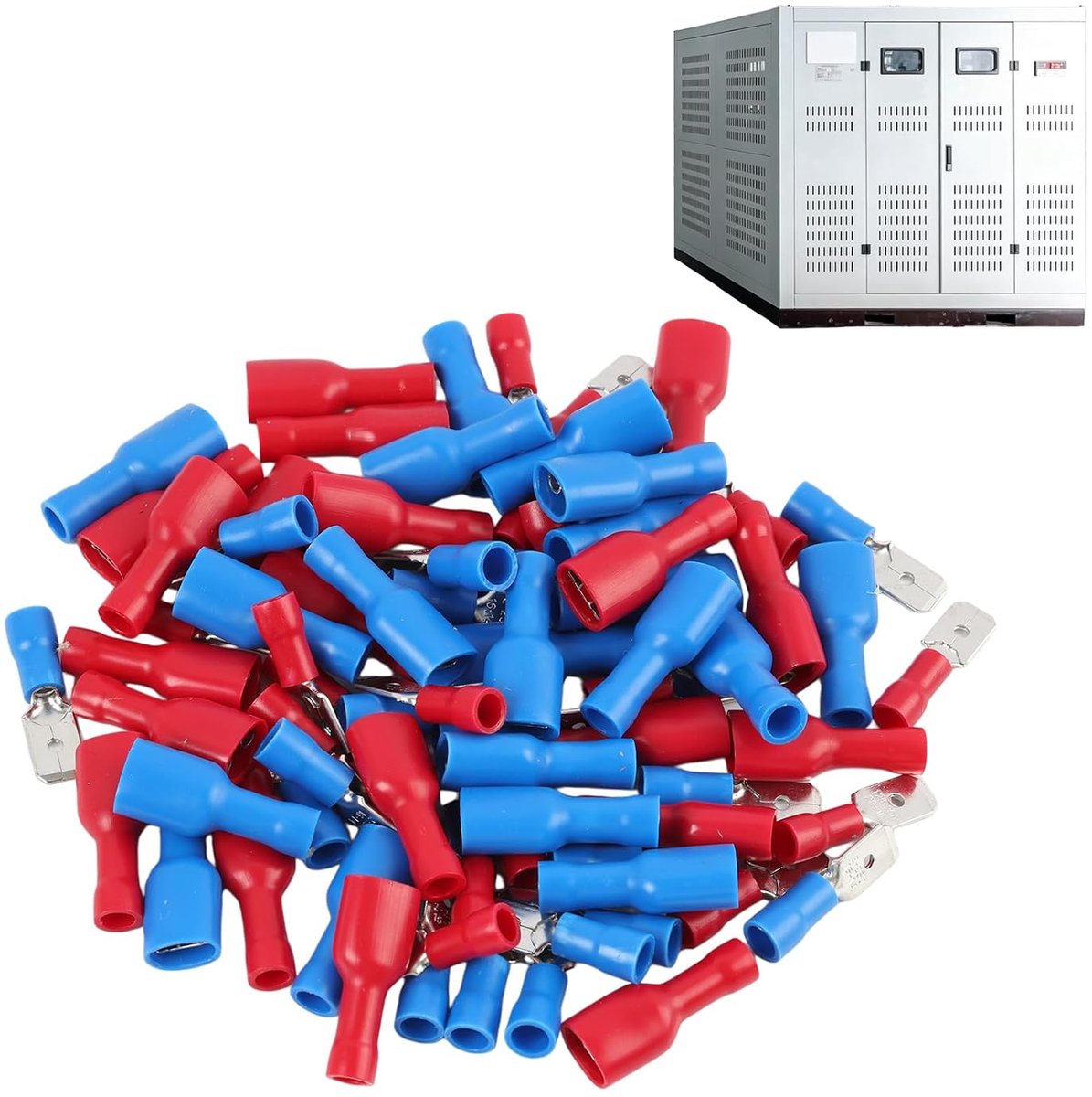 80 elektrische krimpklemmen, mannelijke en vrouwelijke klemmen met snelsluiting, geïsoleerd van vinyl, rood 0,5-1,5 mm² 22-16 AWG en blauw 1,5-2,5 mm² 16-14 AWG, waterdicht en trillingsbestendig