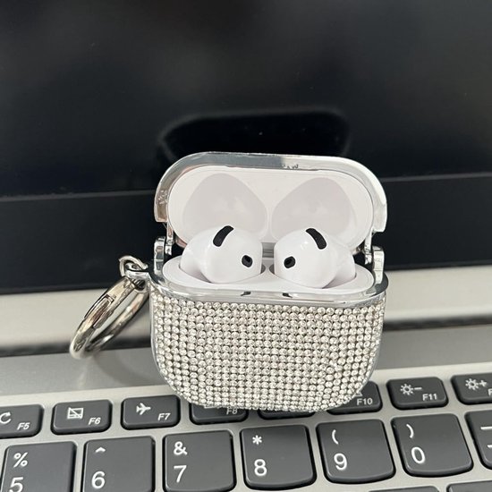AirPods4 Diamond Case Strass Bling Glitter Crystal Glanzend Sparkle Leuke voor AirPods4 Cover voor Meisjes Vrouwen Luxe Huid (Zilver) — afbeelding 3