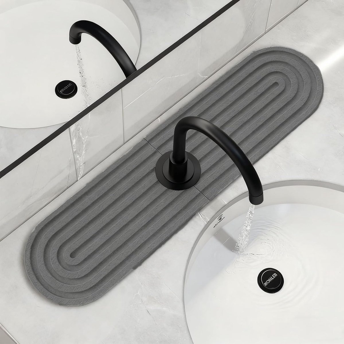 Steen voor gootsteen, Afdruipmat, wastafel, splashpad, waterkraan, spatbescherming, pannen, absorberende mat, gootmat voor keuken en badkamer (Donkergrijs, 60 * 10cm)