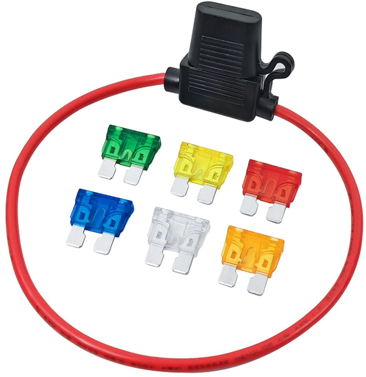 Autozekeringhouder 12 AWG zekeringhouder met draad voor vrachtwagens en 6 zekeringen 5 A 10 A 15 A 20 A 25 A 30 A