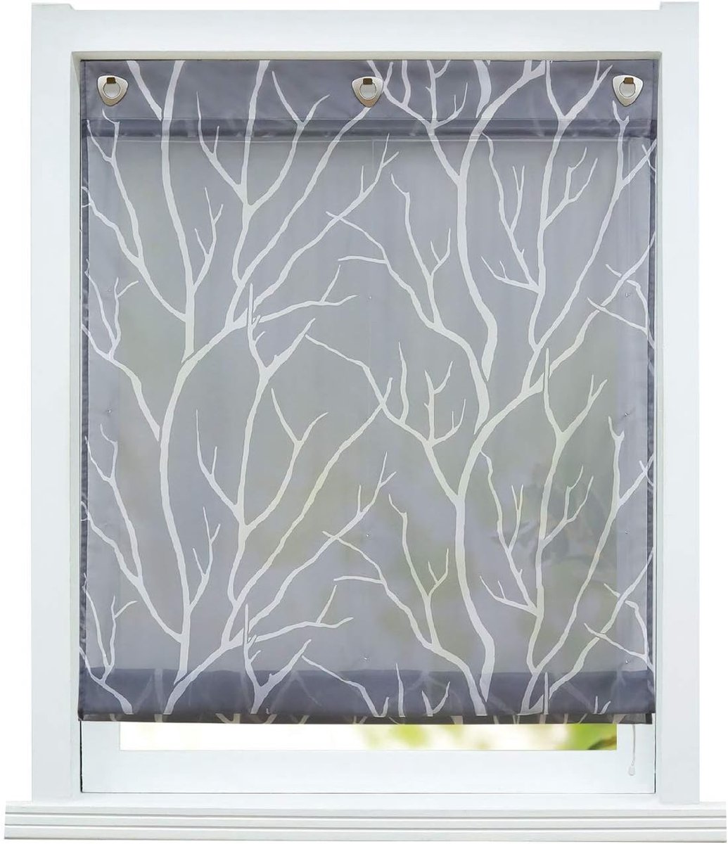 Vouwgordijn zonder boren vouwgordijn transparant met oogjes gordijnen met U-haken oogjesrolgordijn moderne gordijnen grijs BxH 80x140cm 1 stuk
