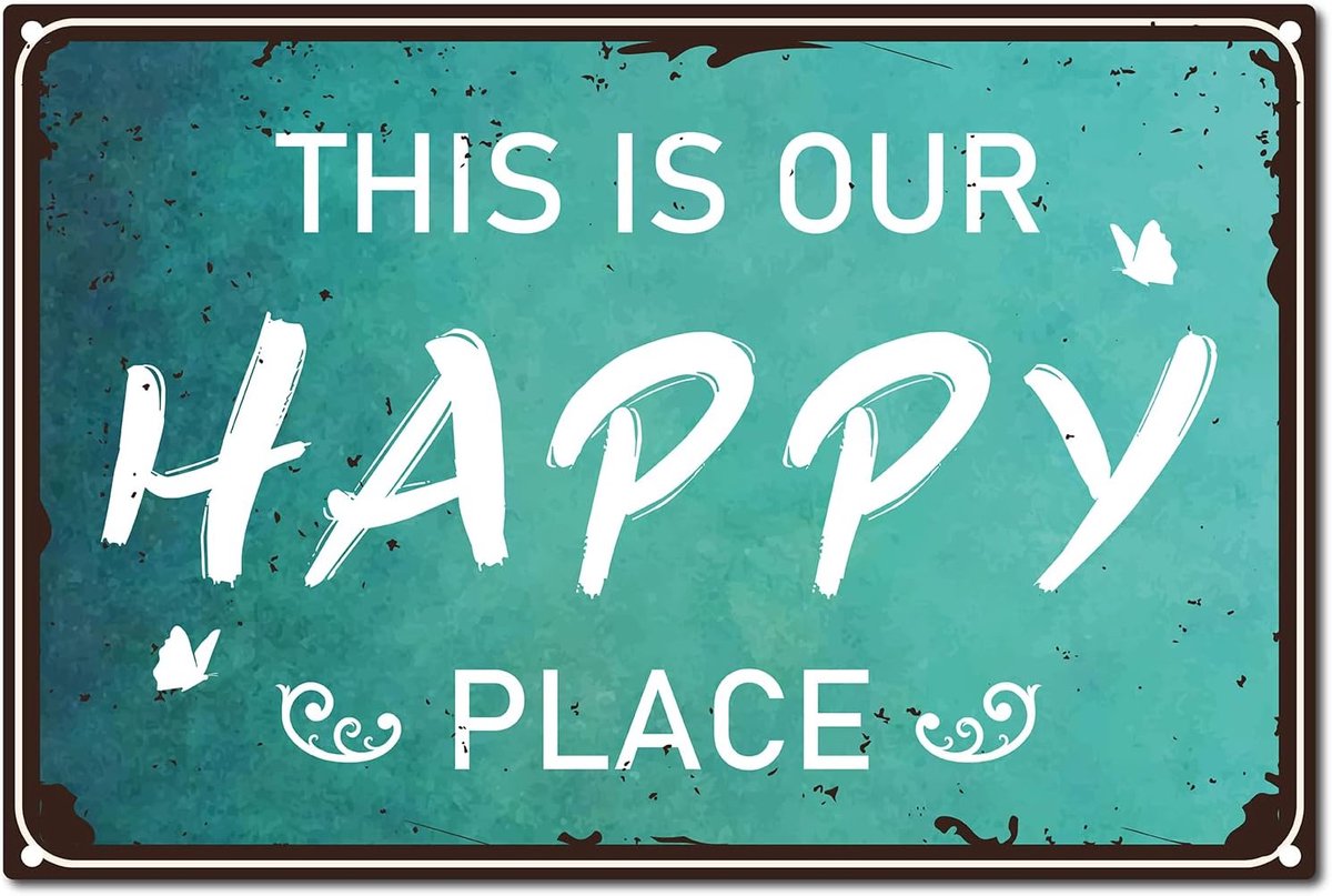 Metalen tinnen bord This is Our Happy Place, retro vintage, grappige muurdecoratie, kunstmuurschildering, hangend ijzeren schilderij voor thuis, tuin, bar, pub, keuken, woonkamer, welkom,