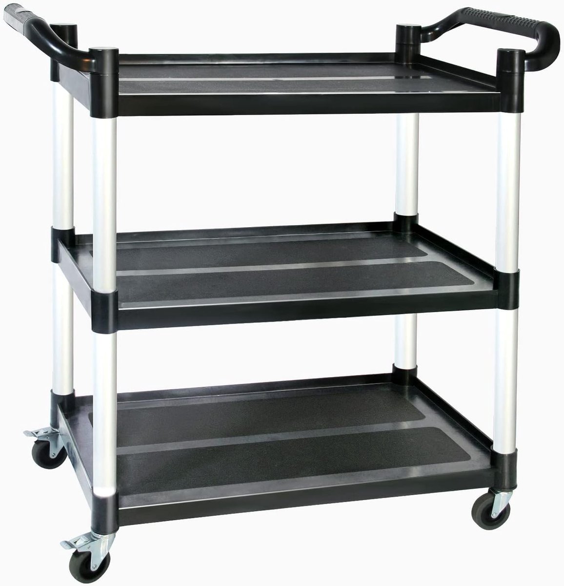 Lichte en Stabiele 3-Laags Trolley van Aluminium in Zwart en Wit met Handvatten voor Keuken, Kantoor en Thuisopslag, Veelzijdig en Praktisch voor Organisatie