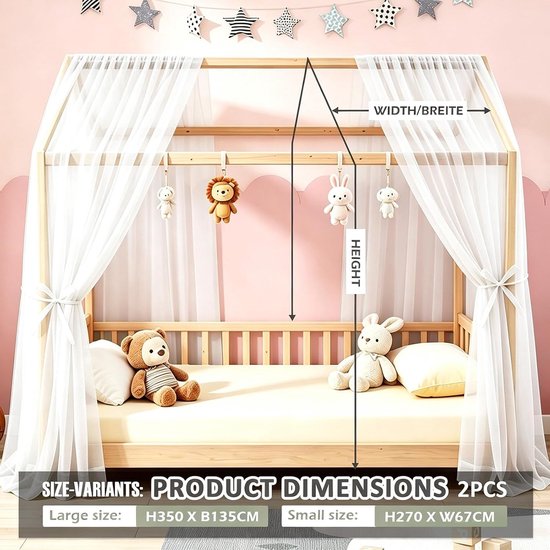 Huisbed Hemelset 2 Stuks 150 x 350 cm - Ademend Bedgordijn voor Kinderbed - Biologisch Katoen Decoratie voor Meisjes en Jongens — afbeelding 4
