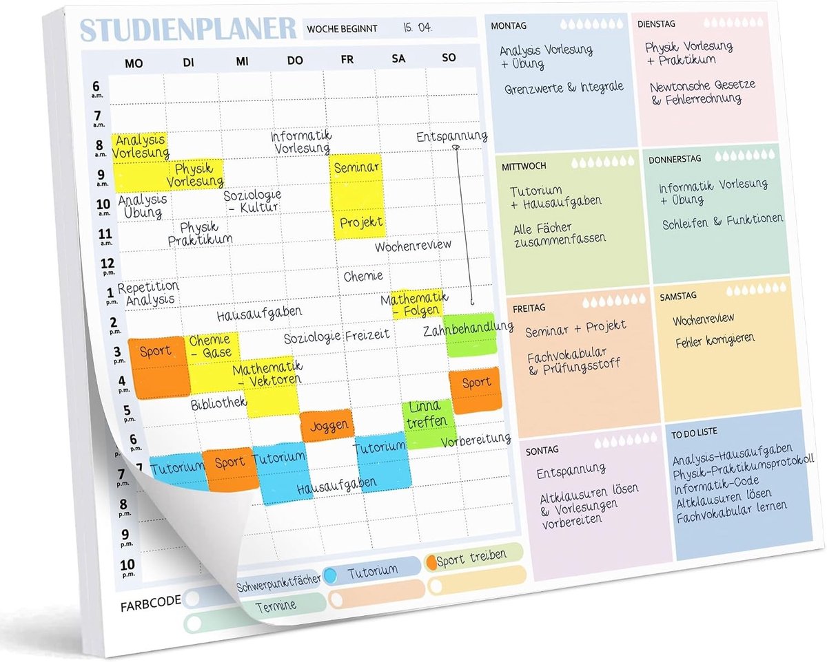 Leerplanner - A4 - Kleurrijk - Studieplanner met Overzicht voor Studenten