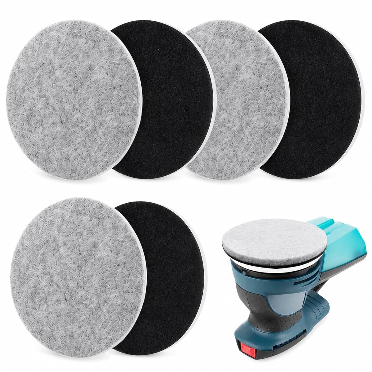 6 stuks vilten polijstpads Ø 150 mm - zelfklevende polijstschijf - zwart - grijs - Polijstpad voor metaal - hout - marmer - glas - autopolijstpads - polijstopzetstuk voor ronde en Bosch excentrische schuurmachines