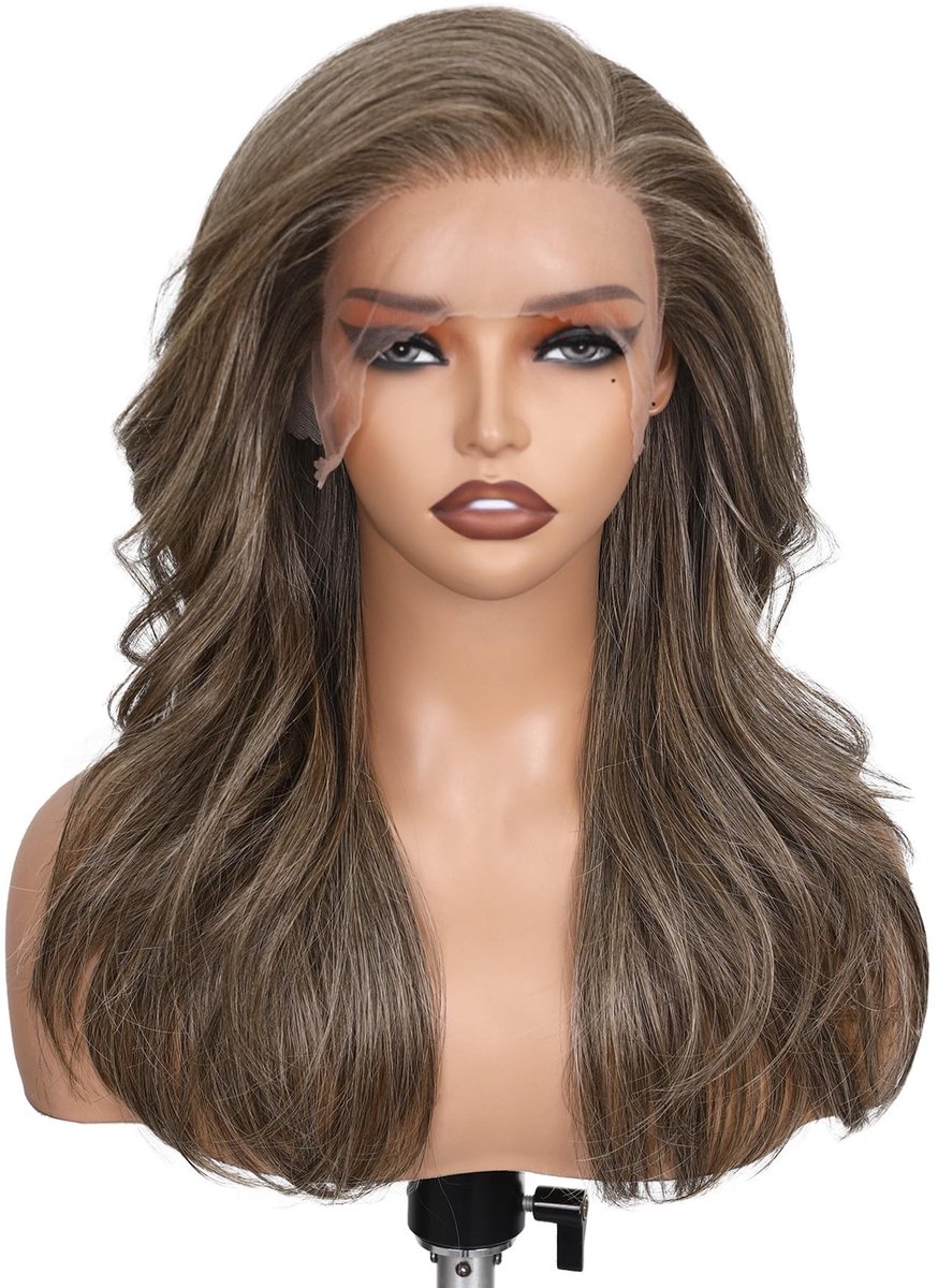 SolidKeus - 45 cm Lace Front Wig van Synthetisch Haar in Lichtbruin