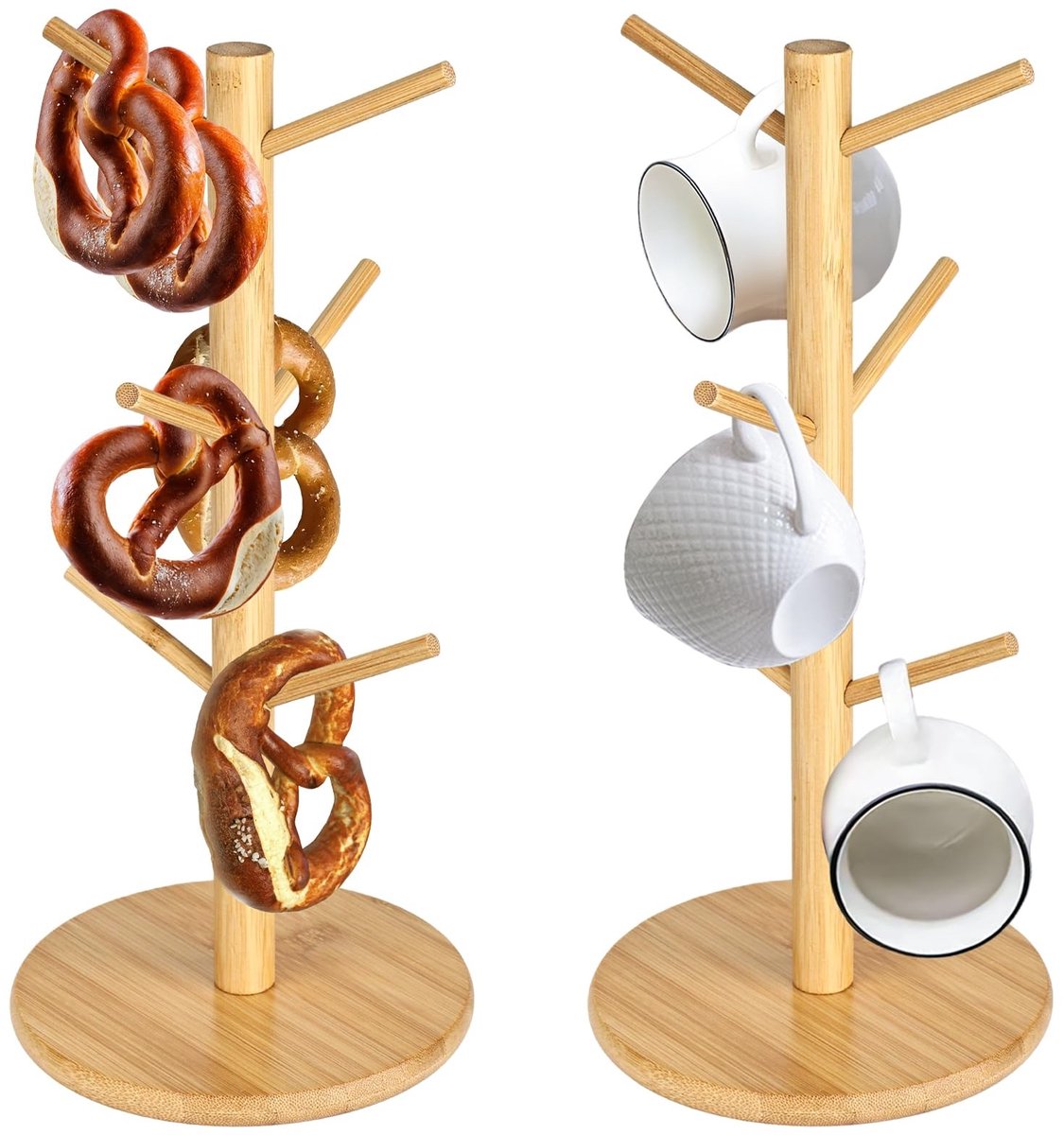 SolidKeus - 2 Stuks Houten Pretzelstandhouder met 6 Armen voor Restaurant en Café