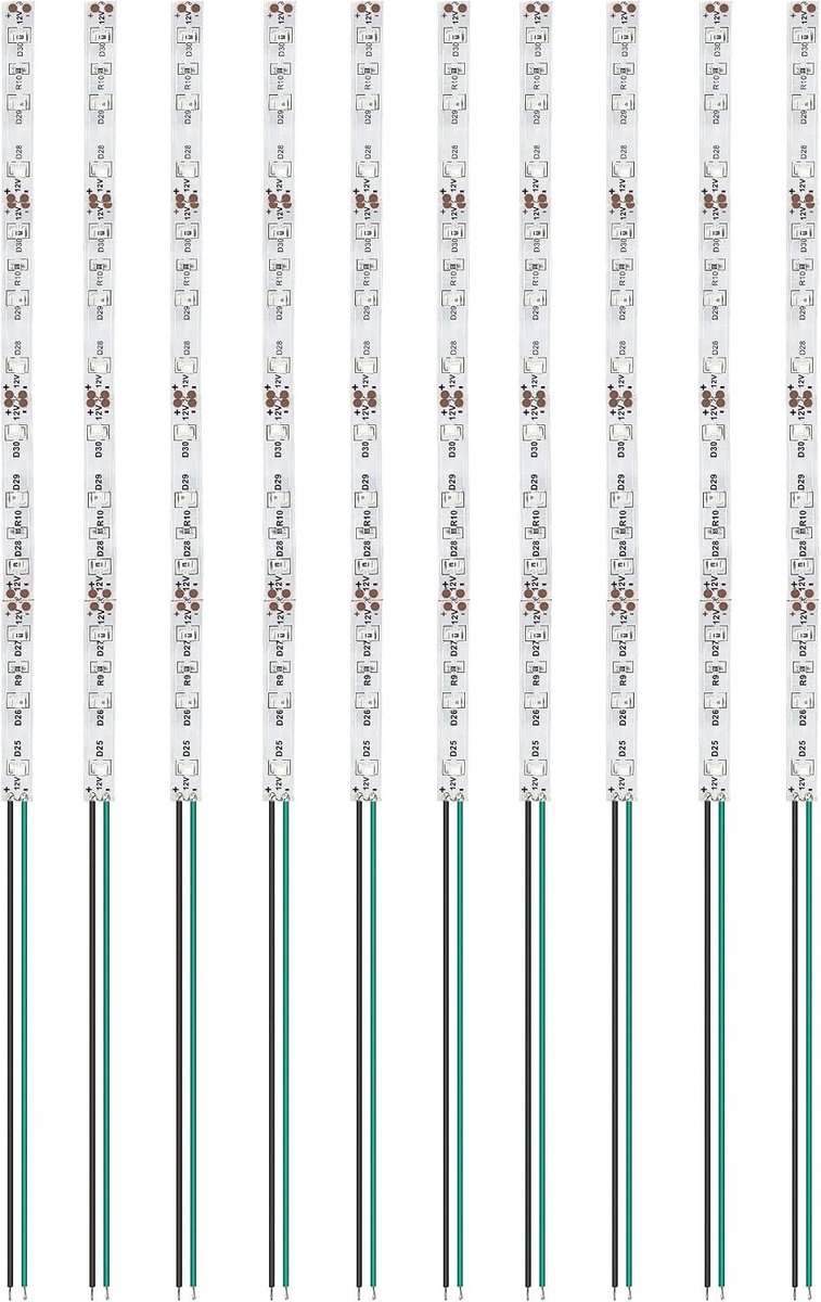 Pack van 10 Pre-Wired LED SMD Strips 200 mm 2835 12-18 V in Groen voor Modelbouw en Verlichting