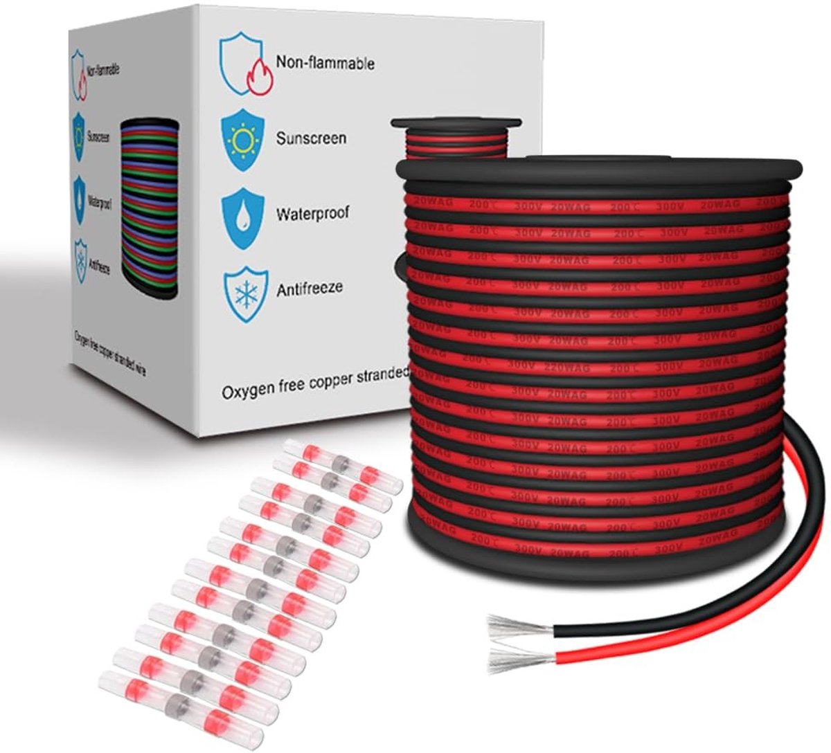 SolidKeus - Silicone Elektrische Kabel 20 AWG Rood/Zwart 30.48 m