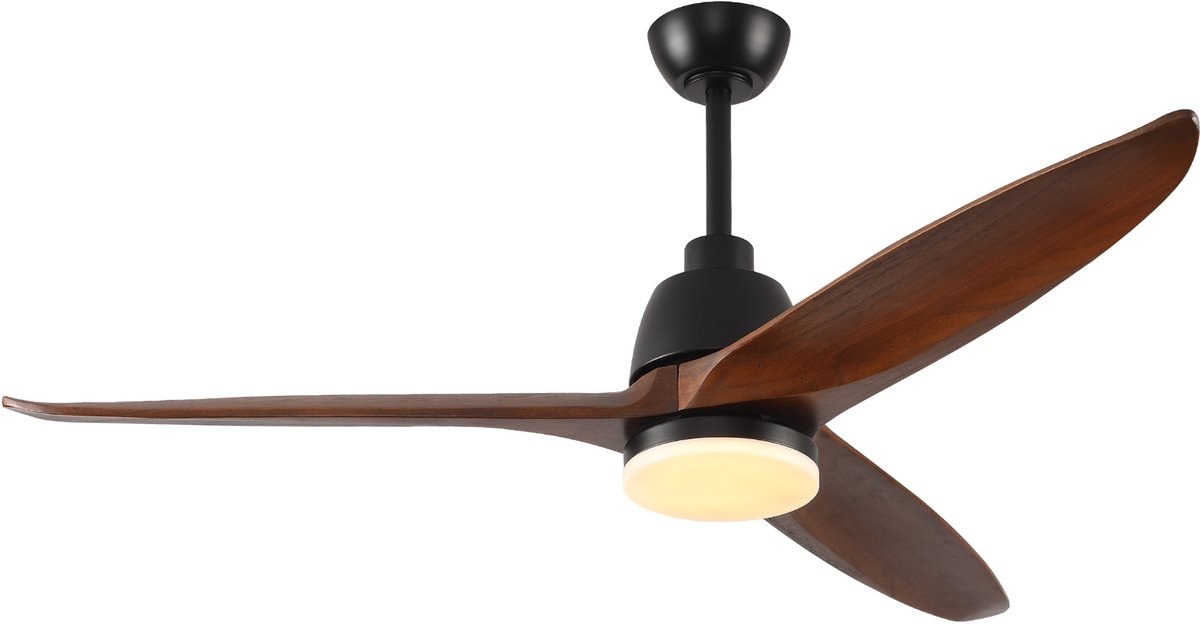 COVREO Plafondventilator met verlichting 142 cm zwart hout, 6 snelheden