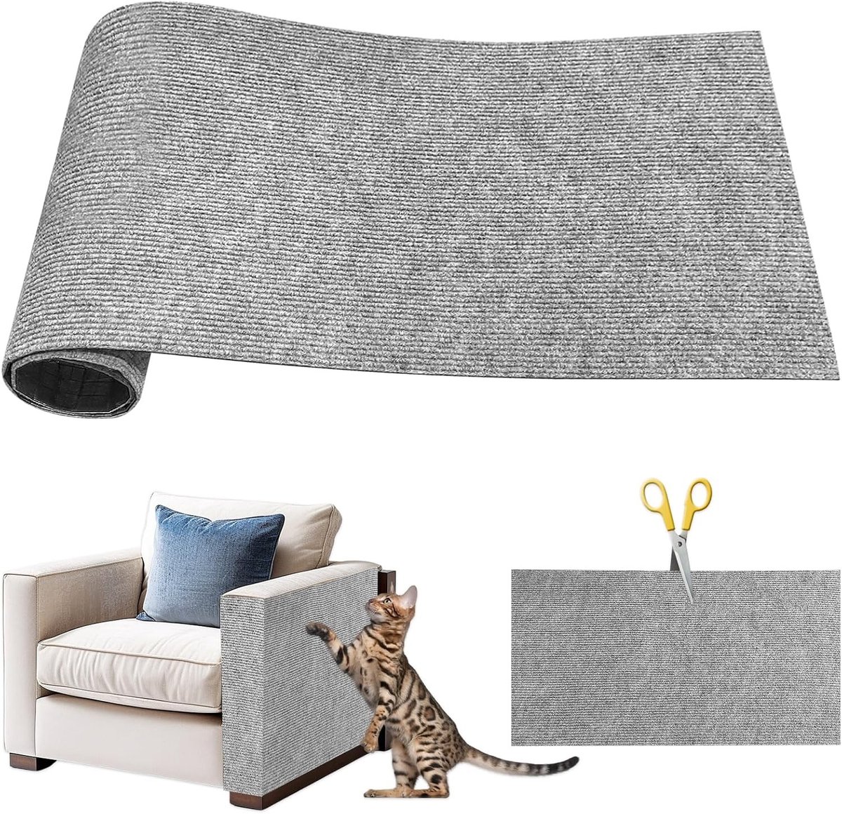 Kattenkrabpaal en zelfklevende krabmat voor katten - Lichtgrijs - 30 x 100 cm - Duurzaam en comfortabel