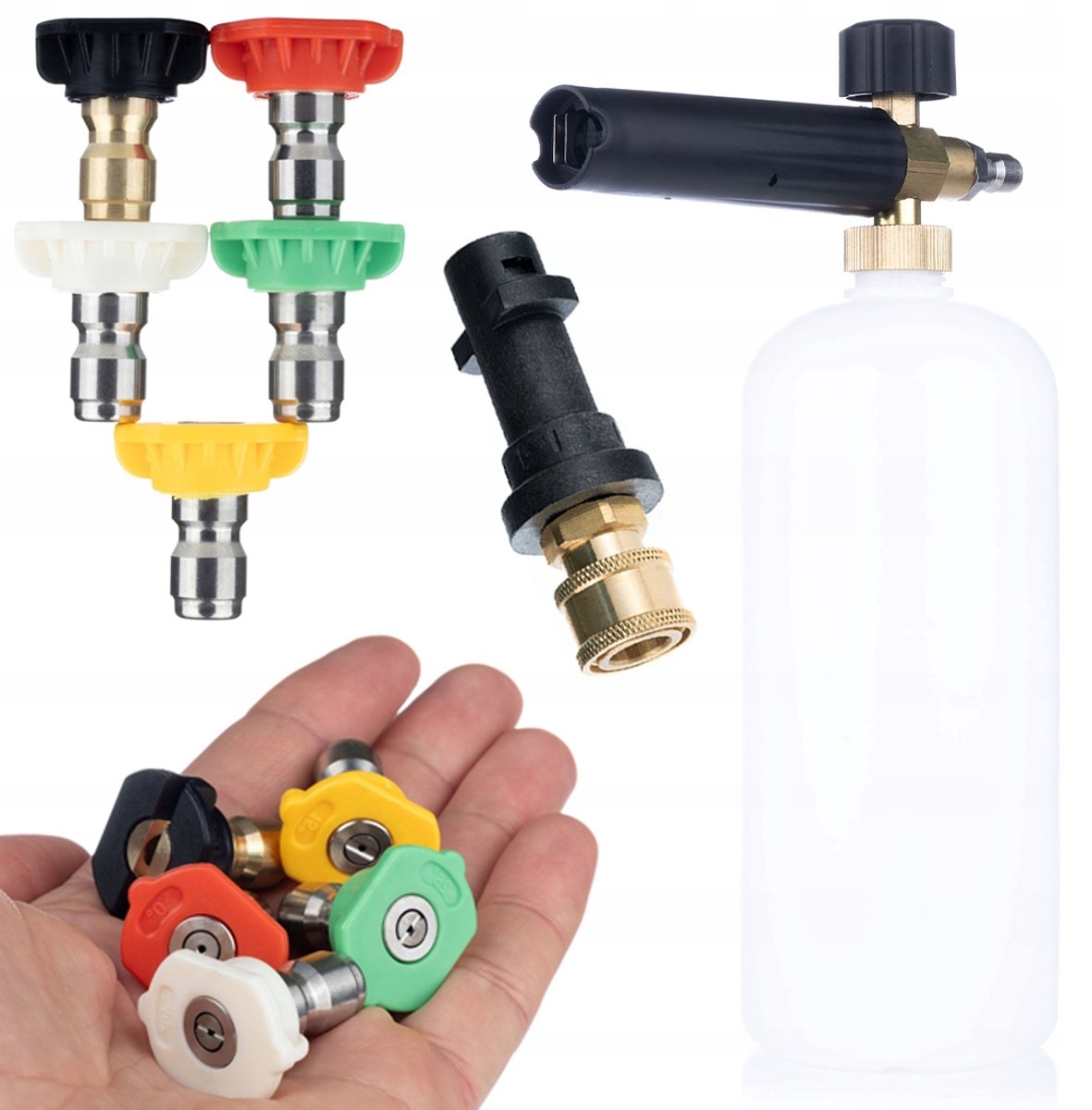 Rosfix Accessoireset Vervanging - 5 Spuitmonden 0°/15°/25°/40°/Soap - Schuimpistool 1L - Geschikt voor Kärcher