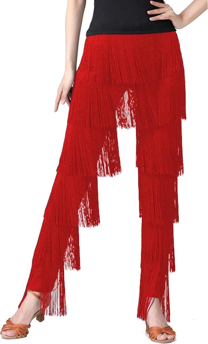 Damesbroek met franjes, latin, dansbroek, kwastjes, franjes, dans, balzaal, tango, salsa, rumba, cha, samba, S, M, L, XXL, 3XL, 4XL