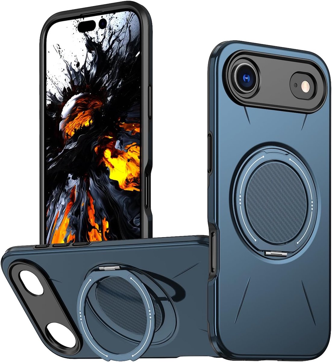 Hoes voor iPhone 12 Mini, robuuste stootvaste 360 graden ringstandaard, militair, schokbestendig, anti-krassen, siliconen, zacht TPU-siliconen en hard PC hybride beschermhoes, blauw