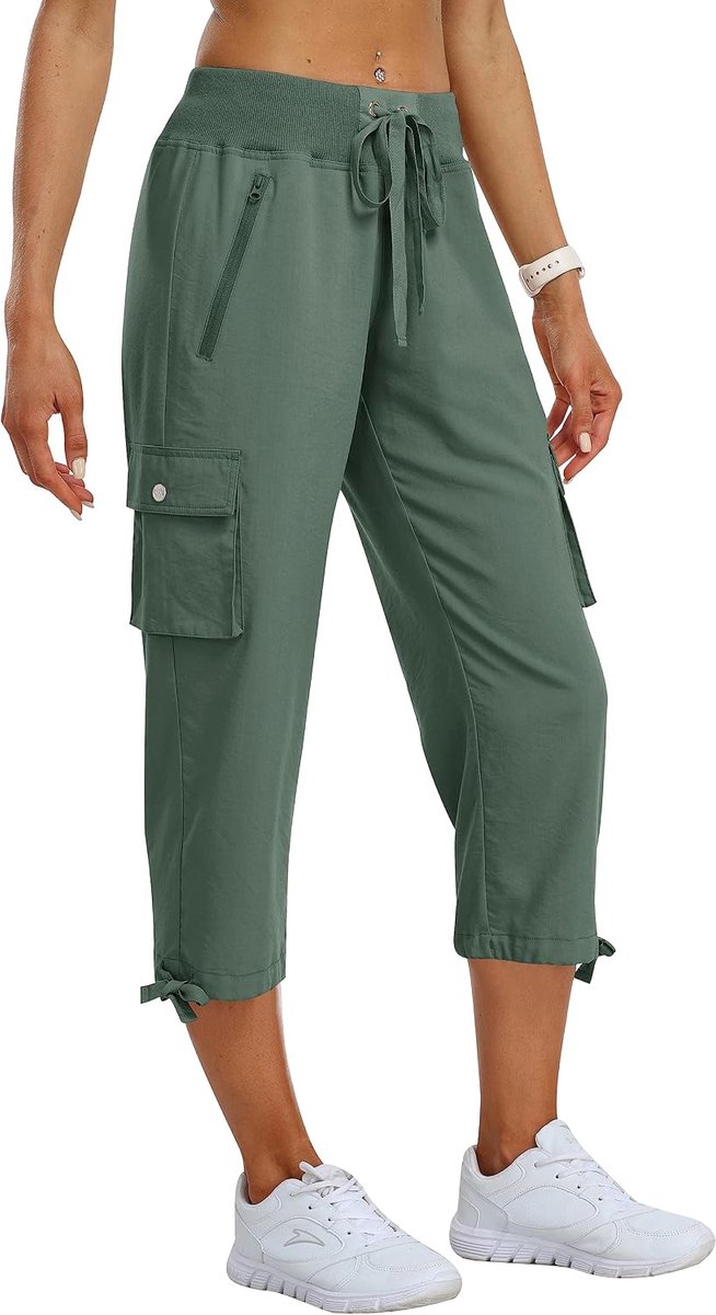 Cargobroek voor dames, 3/4 lengte, licht, zomer, outdoor, ademend, met ritsvak