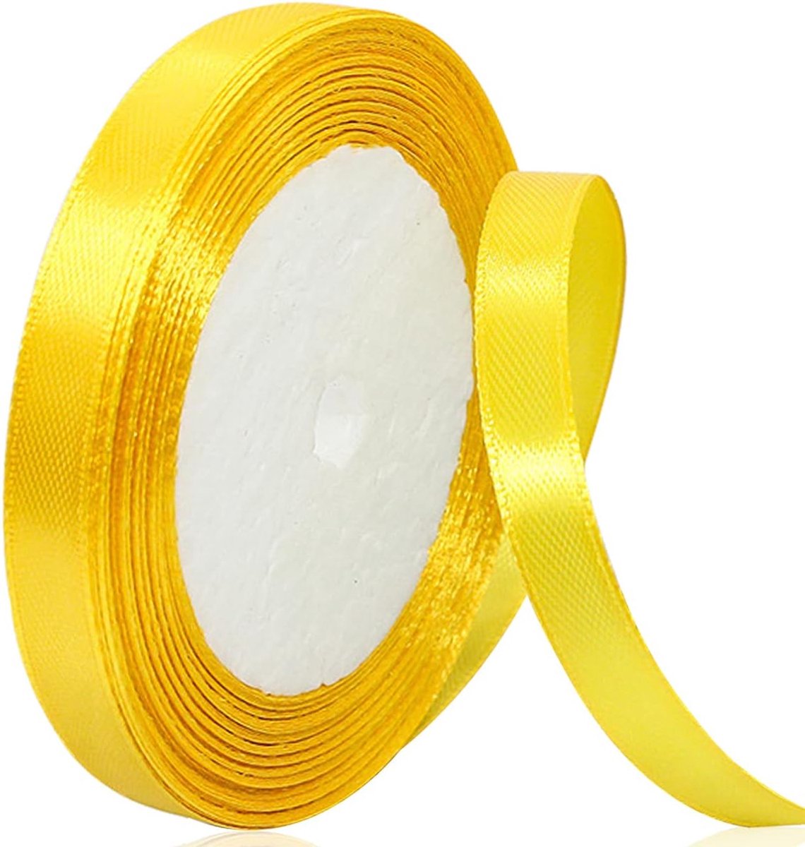 Lint, 10 mm x 22 meter, geel, effen kleur, stof, voor inpakken, knutselen, ballons, naaiprojecten, lintjes, bruidsboeketten, bruiloftscadeaus