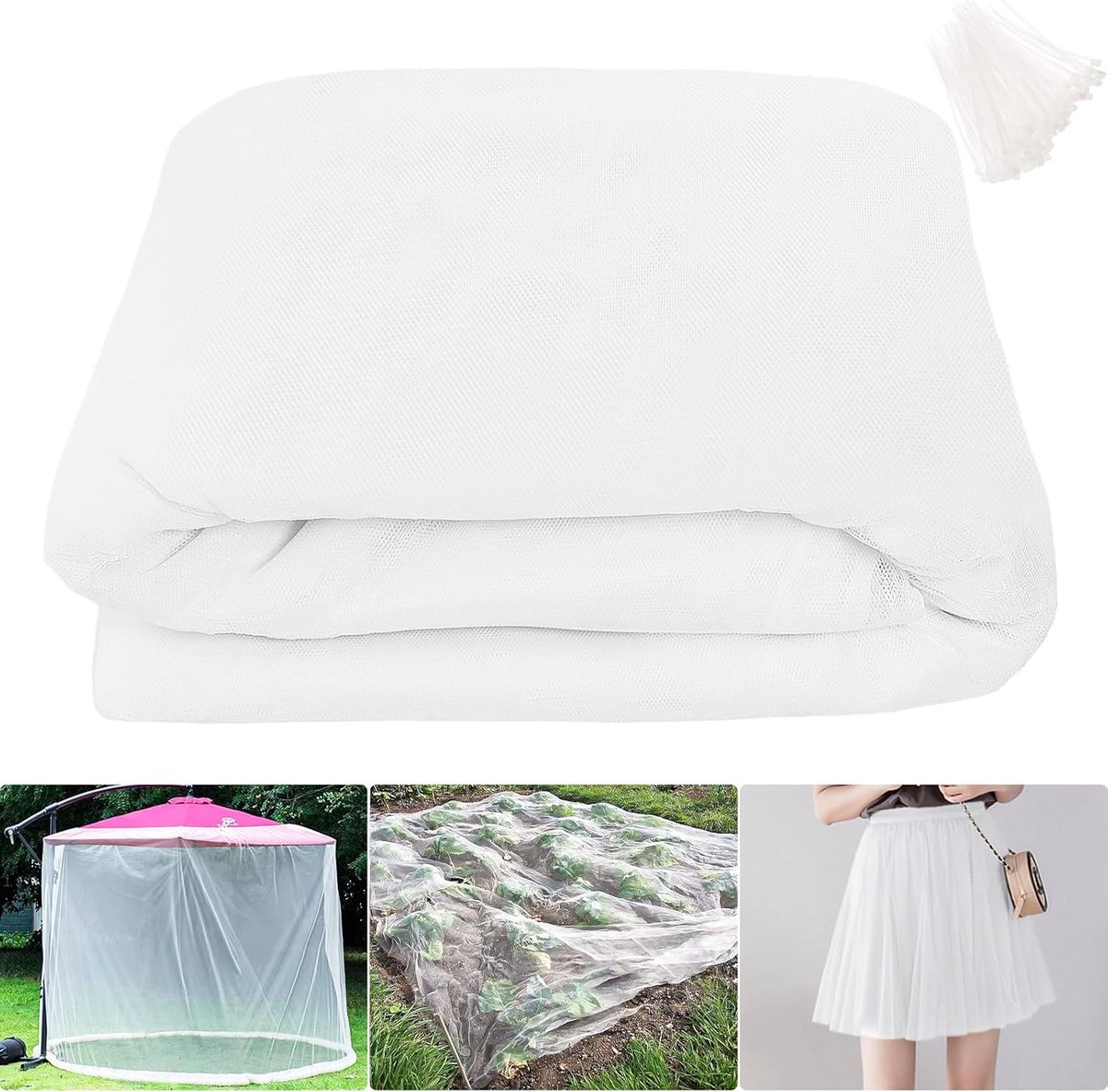 Klamboe per meter, insectenwerend net, muggennet, voor het maken van netten, buitenplaatsen, bij paviljoenen, tegen insecten, muggen, vliegen, vogels, wit, 3 x 6 m