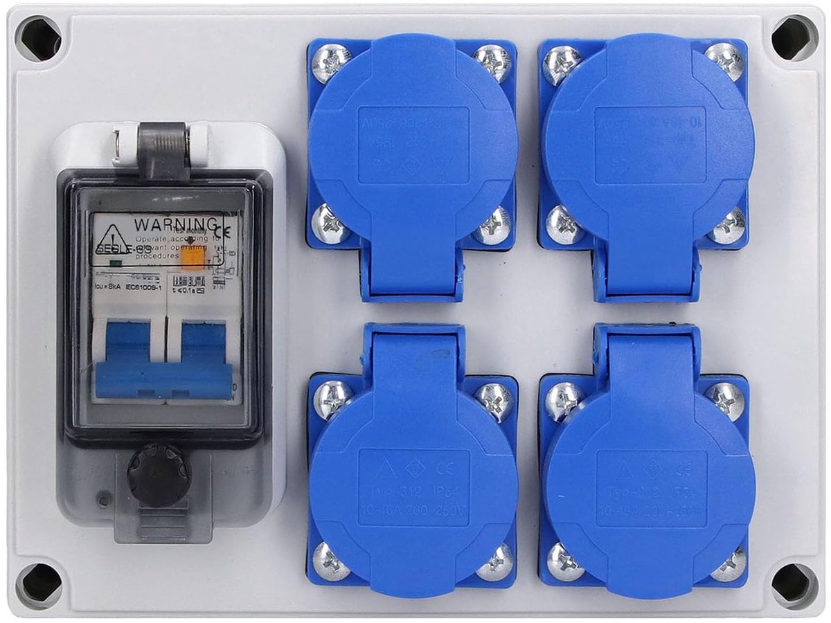 Wandcontactdoos voor Buiten met Dubbele Stopcontacten Duitse Stopcontactdoos 200‑250V voor Gebruik Binnen en Buiten