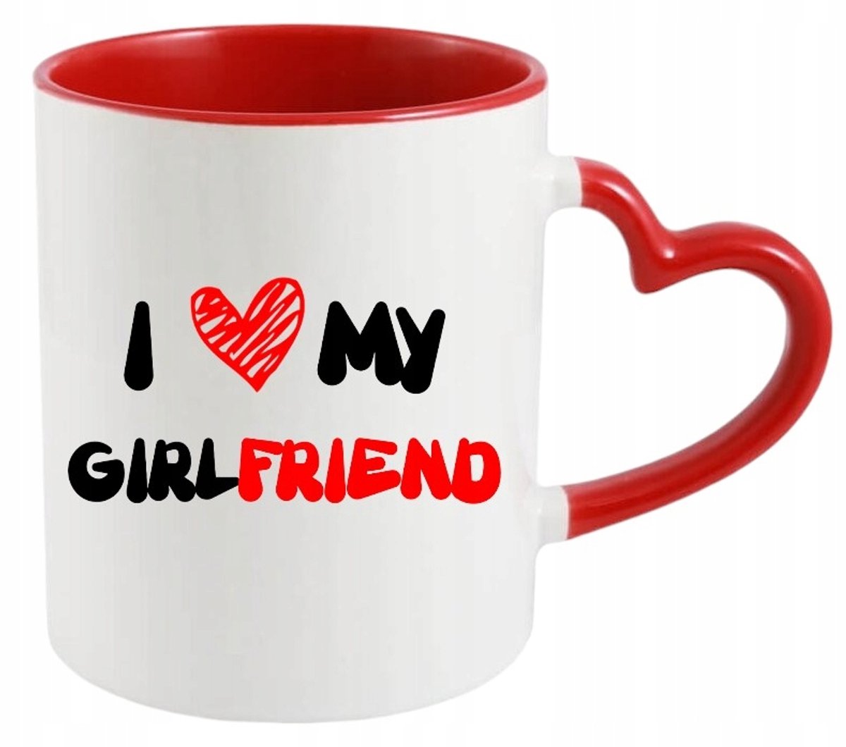 Kop en Mok Hartvormig Oor - Keramiek - 330ml - Wit/Rood