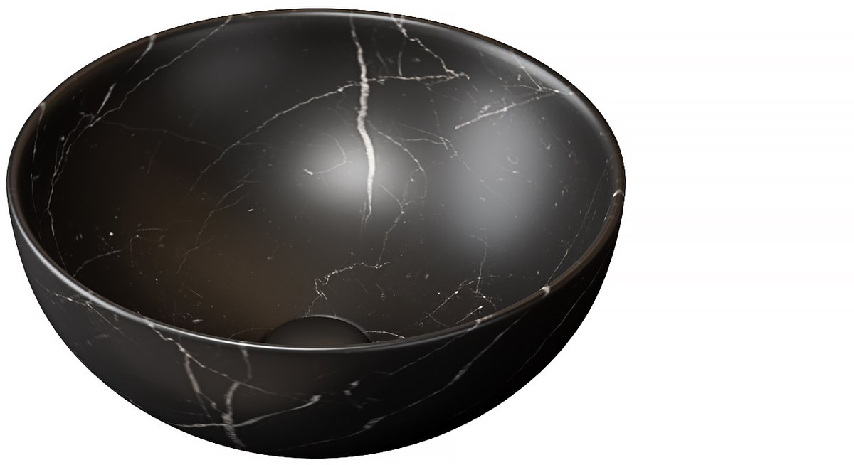 Ronde opzetwastafel met steenstructuur - Zwarte waskom - 36 cm - Duurzaam keramisch oppervlak - Krasvast en vlekbestendig - Exclusief kraan en afvoer