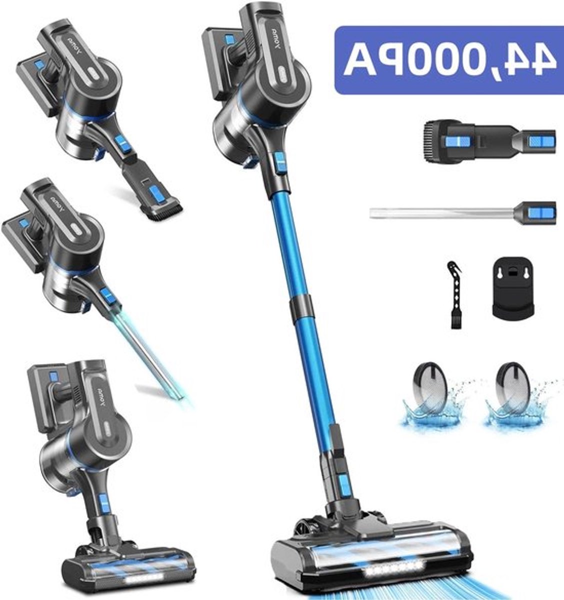 Draadloze Stofzuiger – Snoerloze Stofzuiger – Accu Stofzuiger – 6-in-1 Stofzuiger – 44.000 Pa Zuigkracht – 1,2 Liter Stofbak