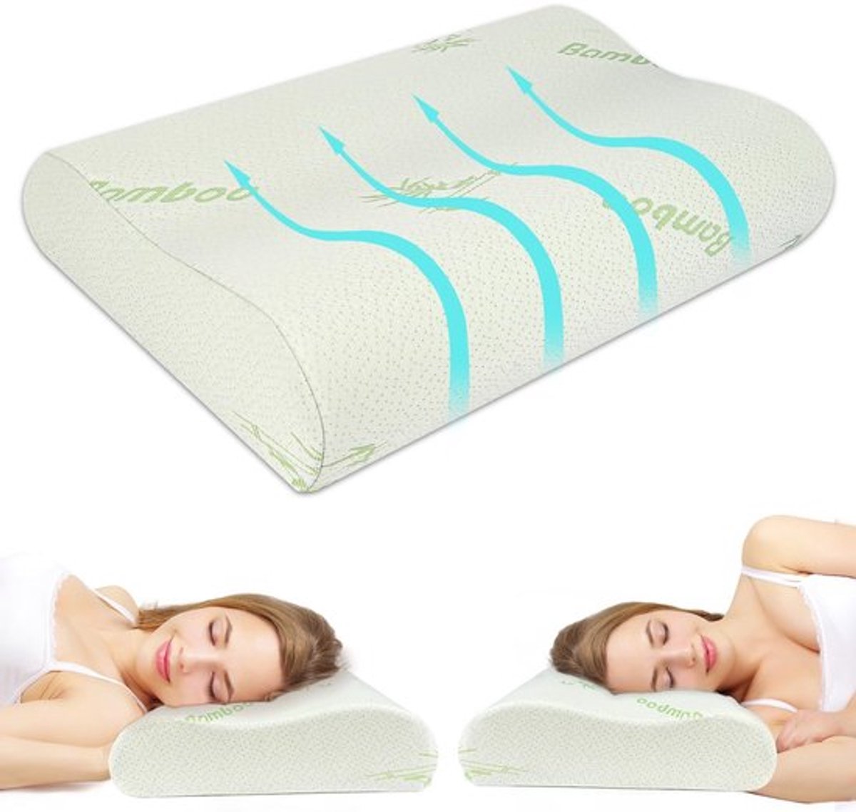 Traagschuim Kussen Ergonomisch - Bamboe Vezel - Memory Foam - Nek Ondersteuning - Wasbare Kussensloop - Geschikt voor Alle Slapers - Nekkussen