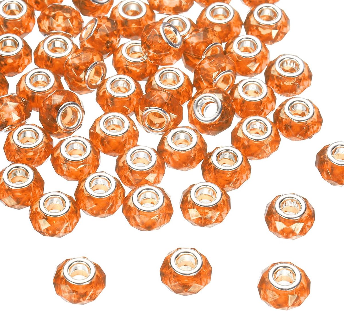100 stuks 14 mm groot gat acryl kralen oranje Europese losse ronde facetgeslepen strass knutselkralen voor doe-het-zelf armbanden halskettingen sieraden maken