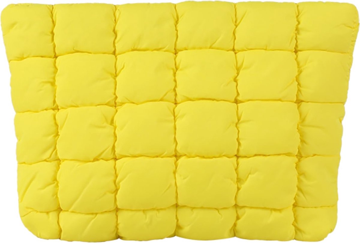 Gewatteerde make-uptas, cosmetische tas, reistoilettas organizer tas, clutch voor vrouwen, roze, Gezwollen gewatteerde make-uptas (Geel)
