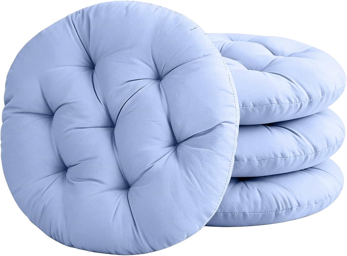 Set van 4 stoelkussens Rond, 40 x 40 cm, Comfortabel Zitkussen, Gevuld Zitkussen, Rond Vloerkussen, Stoelkussen voor Binnen en Buiten, Keuken, Tuin Eetkamer Woonkamer Studeerkamer (Grijsblauw)