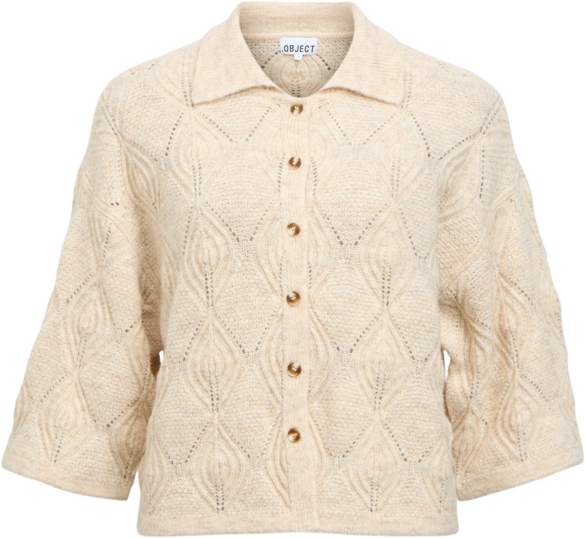 Object Objkaisa Flora 3/4 Lo Knit Cardigan Noos Truien & vesten Dames - Sweater - Hoodie - Vest- Beige - Maat S